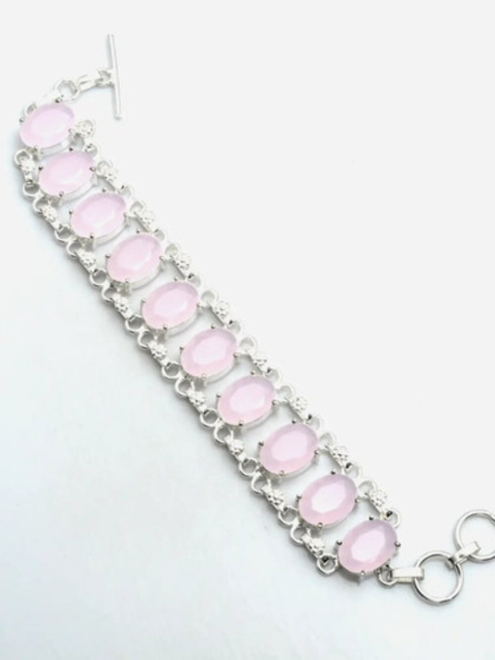 Elegant Silver and Pink Chalcedony Gemstone Bracelet